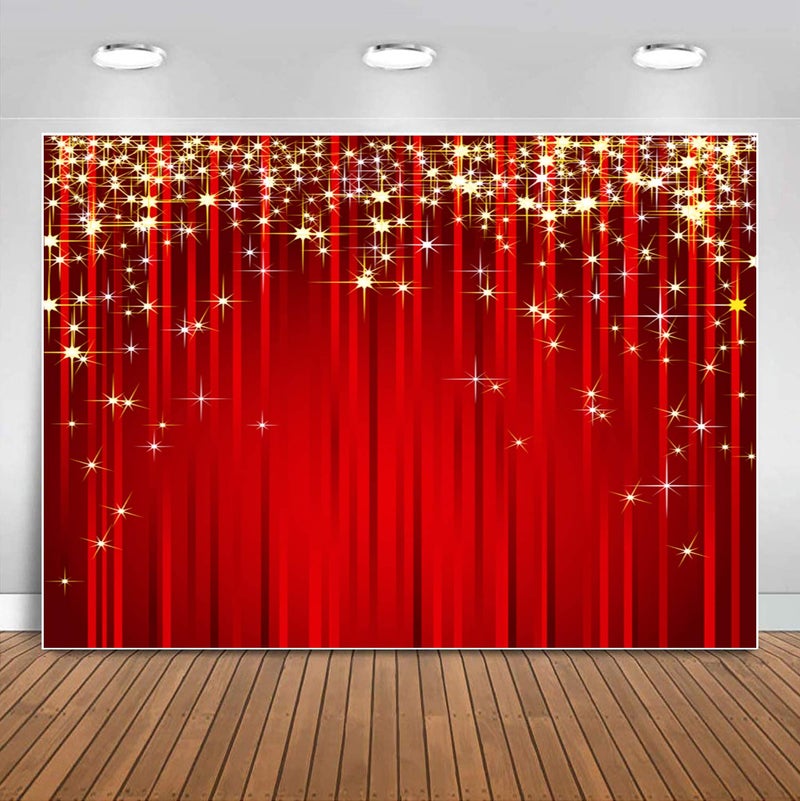 Sensfun 8x6ft Red and Gold Backdrop for Photography Red Stripe Starry Glitter Background Xmas Star Backdrops Adult VIP Awards Event Wedding Birthday Party Decor Portrait Photo Booth Shoot Studio Props - Image 2